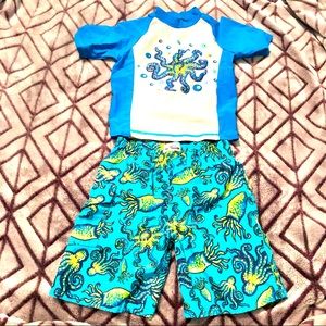 Sportek 2-Piece Toddler Boys Swim Suit Size 3 Swimming Trunks & Short Sleeve Top